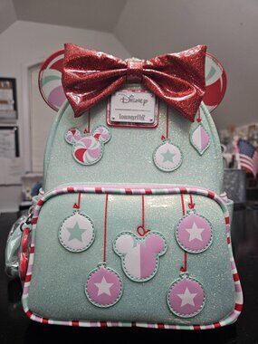 Disney Lougefly Minnie Mouse Peppermint Ornament Backpack NWT